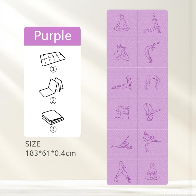 Compact Foldable Yoga Mat Purple 30x30x6cm Portable 6‑Fold Eco‑Friendly TPE Mat for Travel