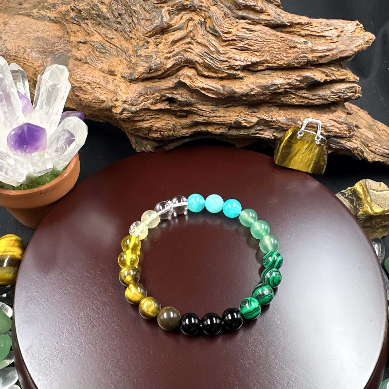 8mm Natural Stone Wealth Bracelet Tiger Eye Citrine Malachite Aquamarine Black Obsidian Stretch