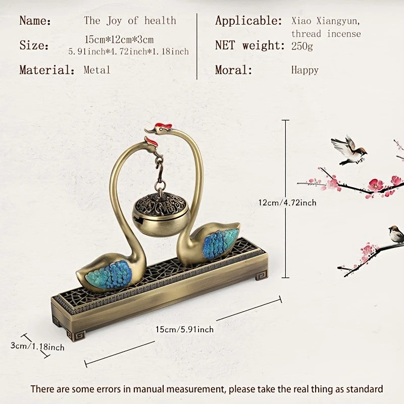 Swan Lake Double‑Layer Incense Burner Deep Blue Gold Swan Dual‑Purpose Hanging and Stick Holder