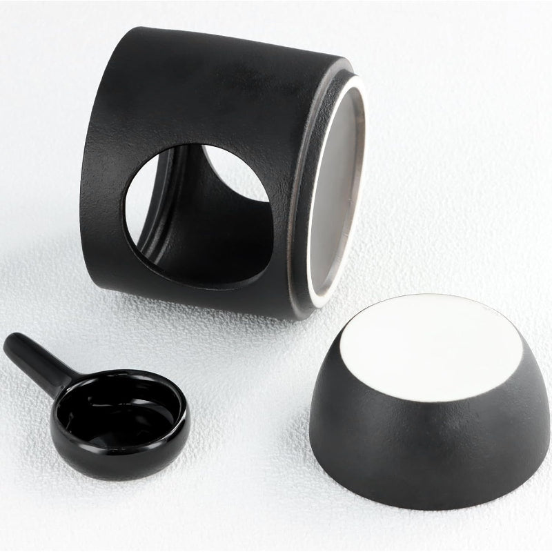 Black Ceramic Wax Melt Burner with Ylang‑Ylang Golden Wax Melt – Aromatherapy Oil Burner & Tealight Holder