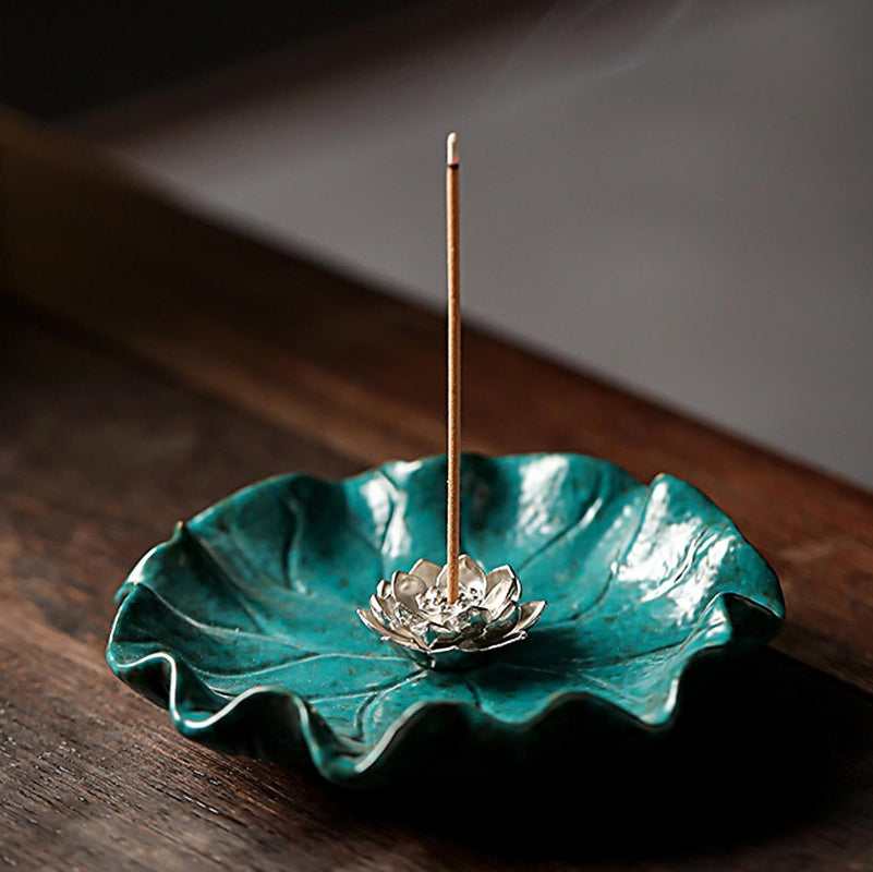 Lotus Leaf Ceramic Incense Burner Mini Tray for Teahouse Living Room Yoga Room Decor