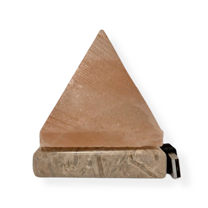 Pyramid Pink Salt Lamp USB Powered with Warm LED and 7.5cm Marble Base