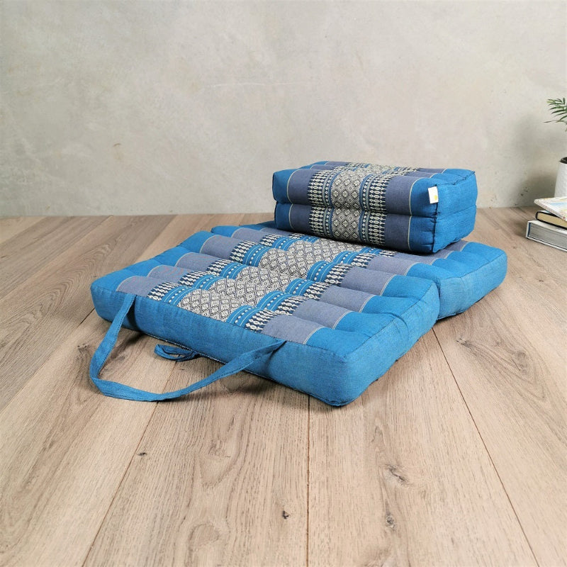Foldable Yoga Floor Cushion 50x50 cm Kapok Filled Lightweight Portable Seat Pad for Meditation -Blue