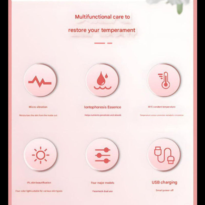 Multi Functional Neck and Face Beauty Massager Constant Heat Ion Infusion Sonic Vibration Silver