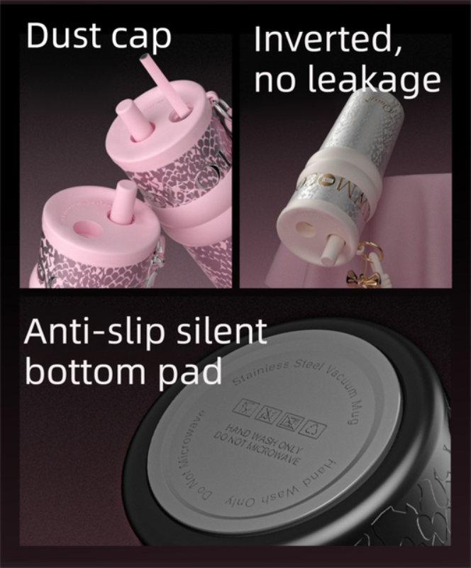 1pc Premium Insulated Beverage Cup, 316 Stainless Steel Tea/Coffee Tumbler, Outdoor & Car Use With Straw - Pink