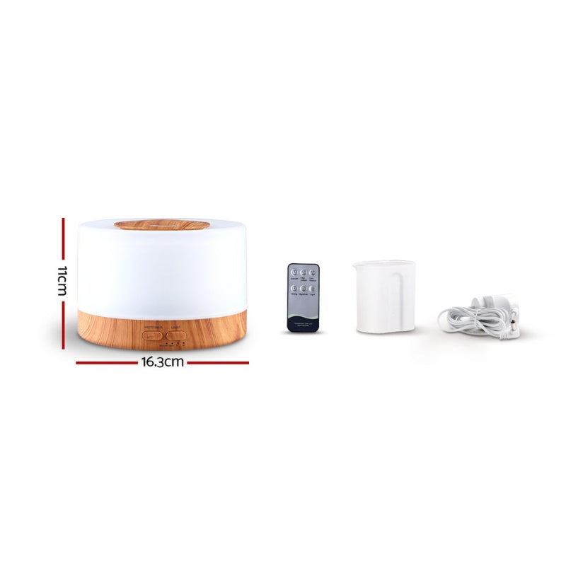 Ultrasonic Aroma Diffuser – Light Wood Aromatherapy Humidifier with LED & Remote