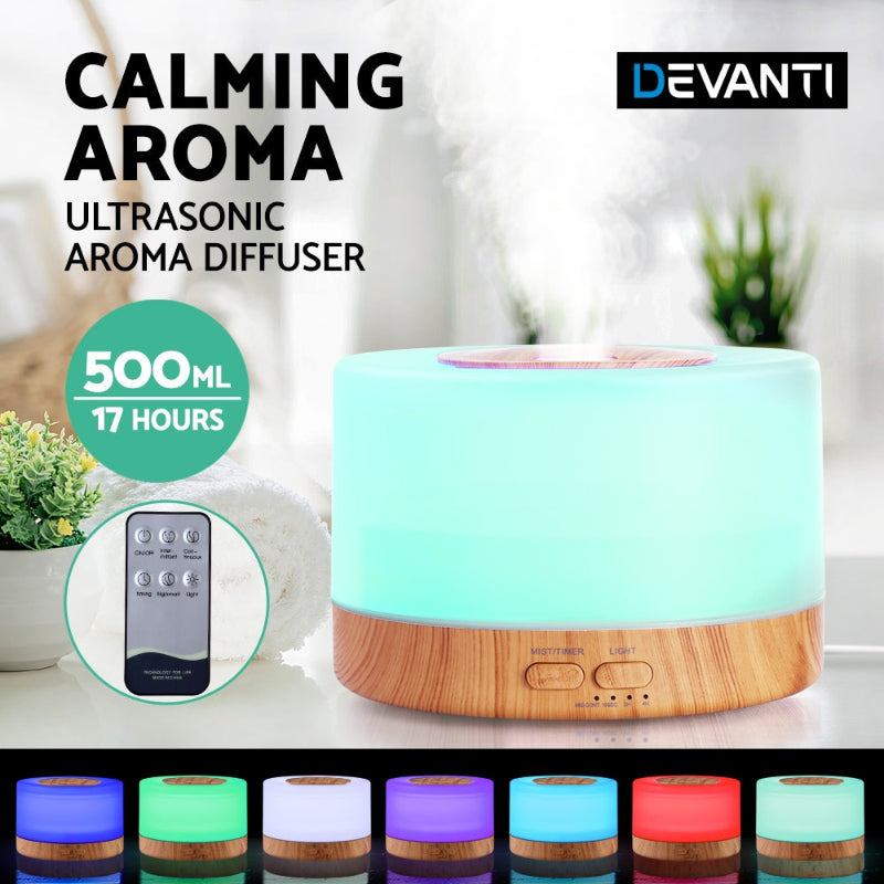 Ultrasonic Aroma Diffuser – Light Wood Aromatherapy Humidifier with LED & Remote