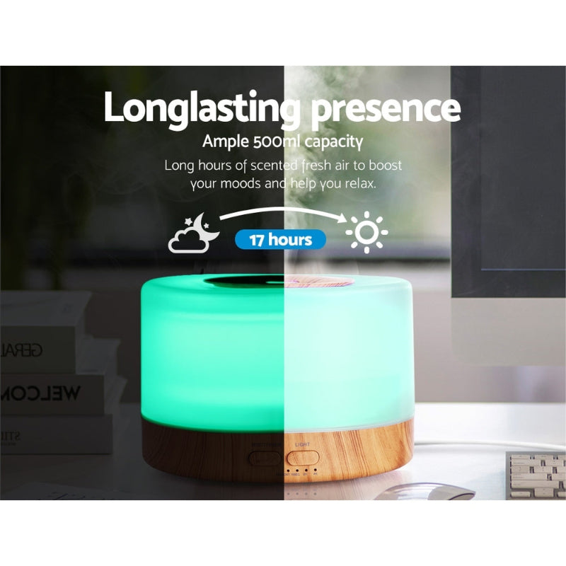 Ultrasonic Aroma Diffuser – Light Wood Aromatherapy Humidifier with LED & Remote