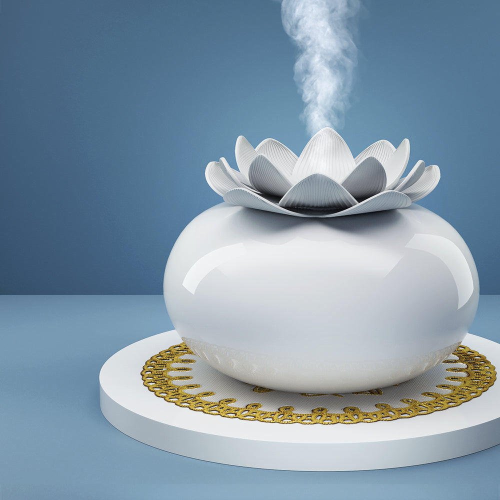 White Ceramic Lotus Ultrasonic Aroma Diffuser 200ml – Humidifier & Purifier