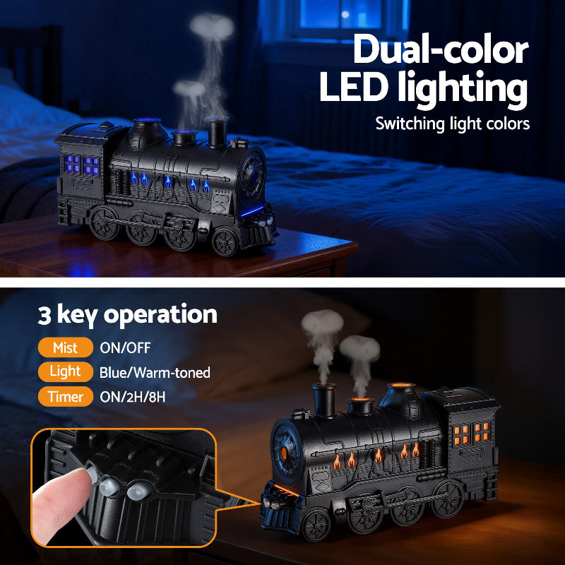 Vintage Train Aroma Diffuser 300ml Humidifier with LED Lights and Timer