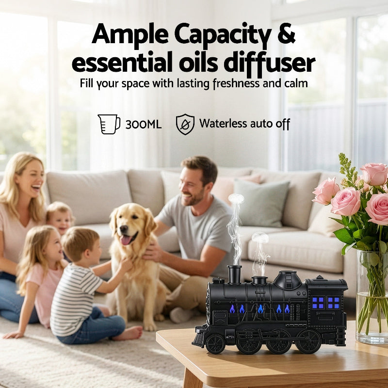 Vintage Train Aroma Diffuser 300ml Humidifier with LED Lights and Timer
