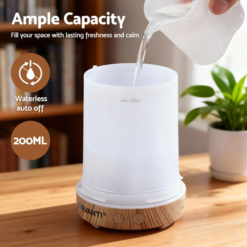 Ultrasonic Aroma Diffuser 200ml with Mist Modes and LED Lighting