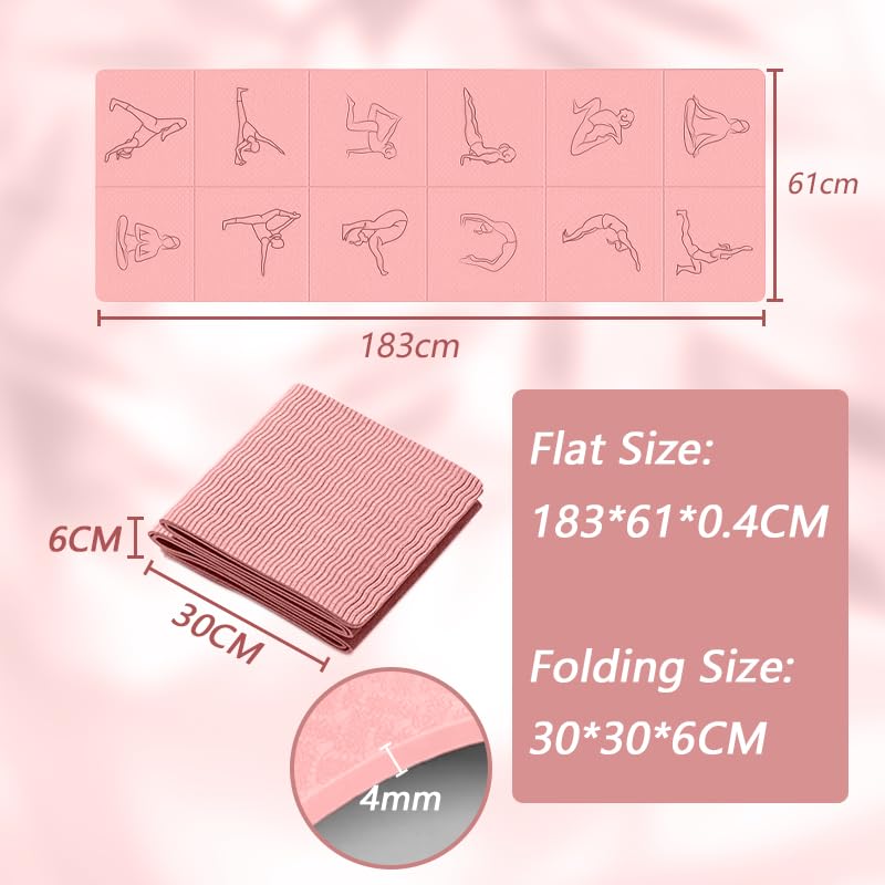 Foldable TPE Yoga Mat Black 6‑Panel Dual‑Sided Non‑Slip Lightweight Travel Pilates Mat