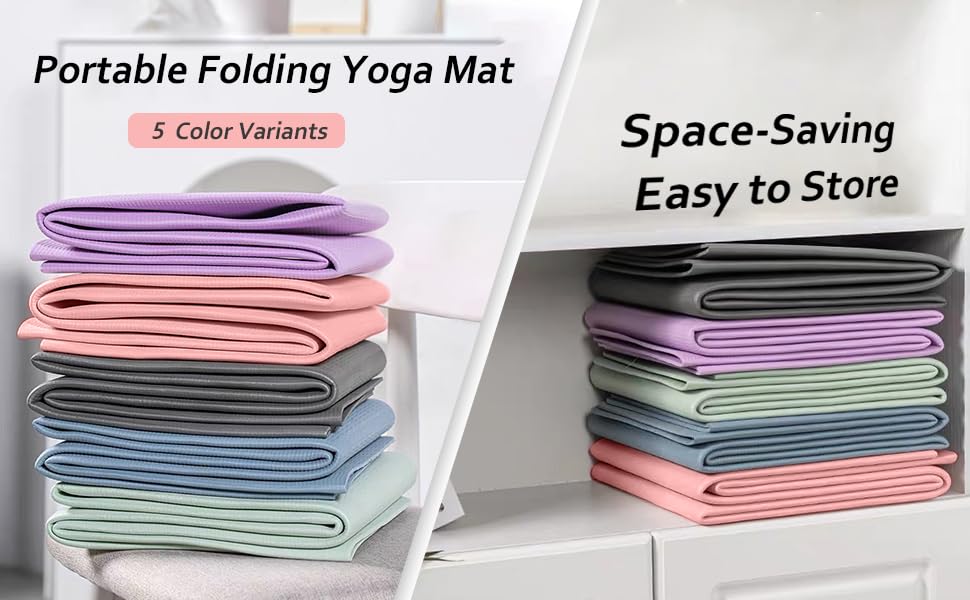 Foldable TPE Yoga Mat Black 6‑Panel Dual‑Sided Non‑Slip Lightweight Travel Pilates Mat