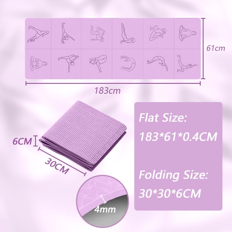 Compact Foldable Yoga Mat Purple 30x30x6cm Portable 6‑Fold Eco‑Friendly TPE Mat for Travel