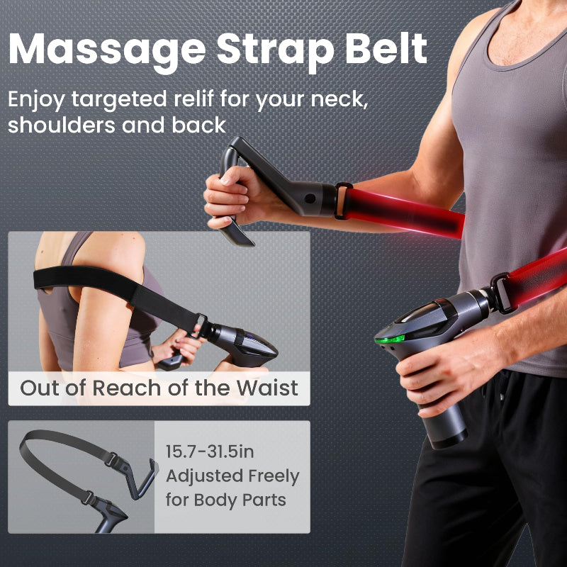 Black 3-in-1 Massage Gun Deep Tissue 12 Speed Percussion Massager with Handle & Back Strap USB-C