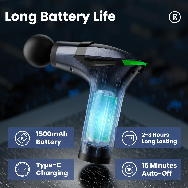 Black 3-in-1 Massage Gun Deep Tissue 12 Speed Percussion Massager with Handle & Back Strap USB-C
