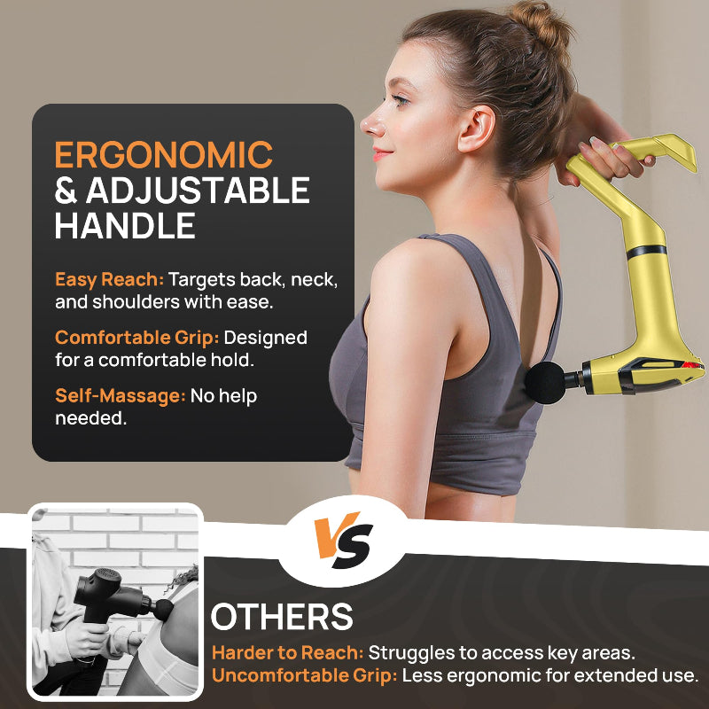 3-in-1 Massage Gun Deep Tissue 12 Speed Percussion Massager with Handle & Back Strap USB-C