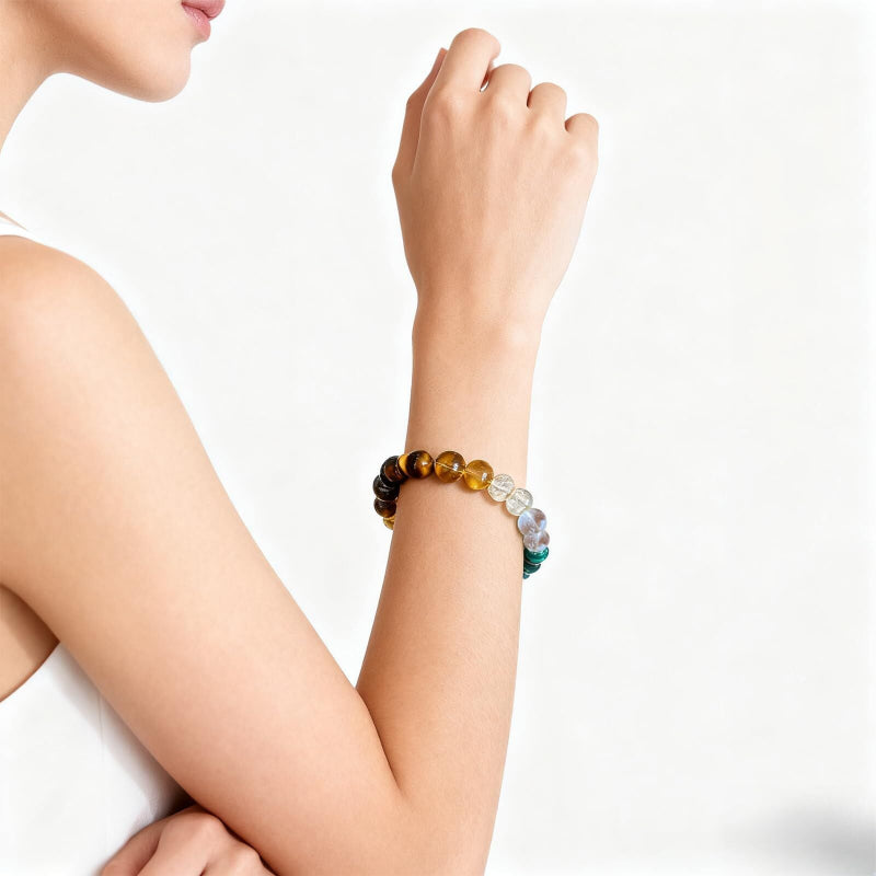 8mm Natural Stone Wealth Bracelet Tiger Eye Citrine Malachite Aquamarine Black Obsidian Stretch
