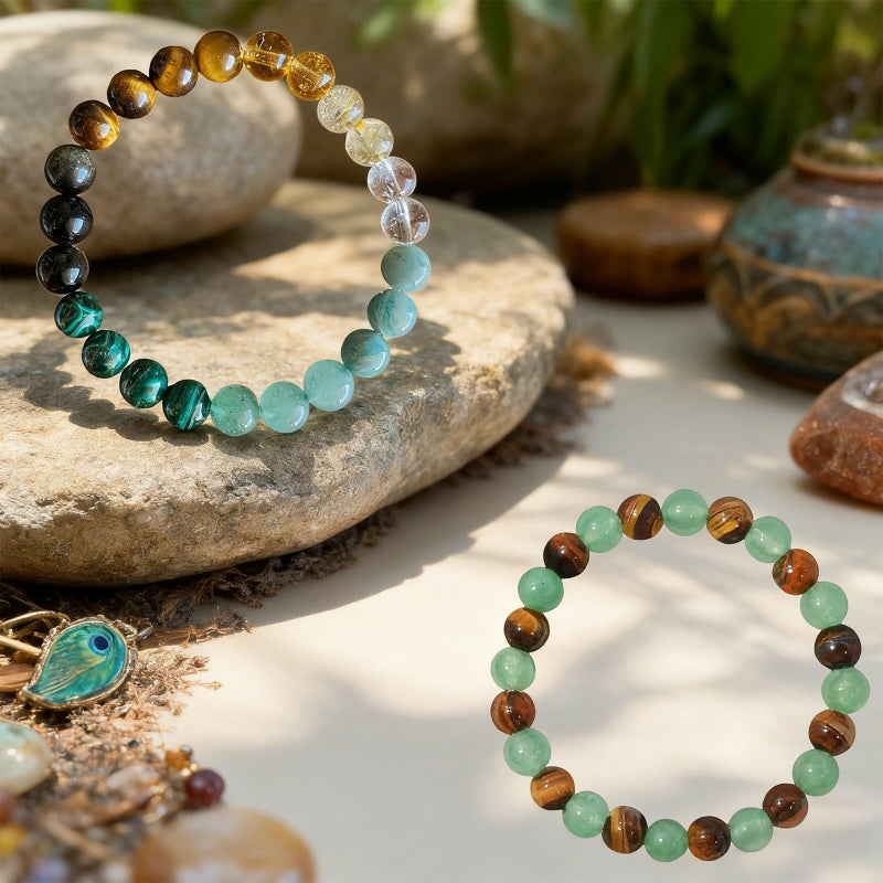 8mm Natural Stone Wealth Bracelet Tiger Eye Citrine Malachite Aquamarine Black Obsidian Stretch