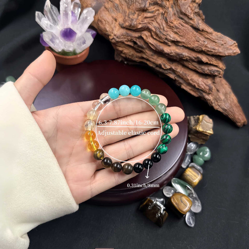 8mm Natural Stone Wealth Bracelet Tiger Eye Citrine Malachite Aquamarine Black Obsidian Stretch