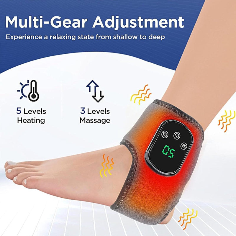 Foot massager with digital display on a foot, featuring multi-level heating and massage functions.