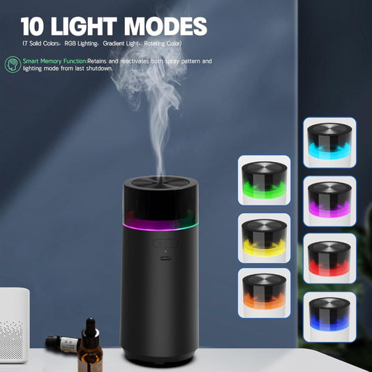 Essential Oil Diffuser Black Portable Humidifier Auto On Off Memory Function 8‑Color Light 100ml
