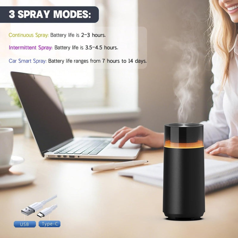 Essential Oil Diffuser Black Portable Humidifier Auto On Off Memory Function 8‑Color Light 100ml