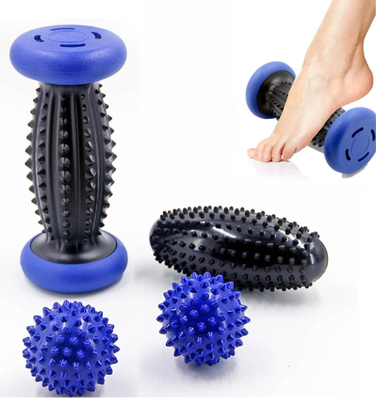 Foot Massage Roller & Spiky Ball Set Plantar Fasciitis Relief Reflexology Trigger Point Therapy
