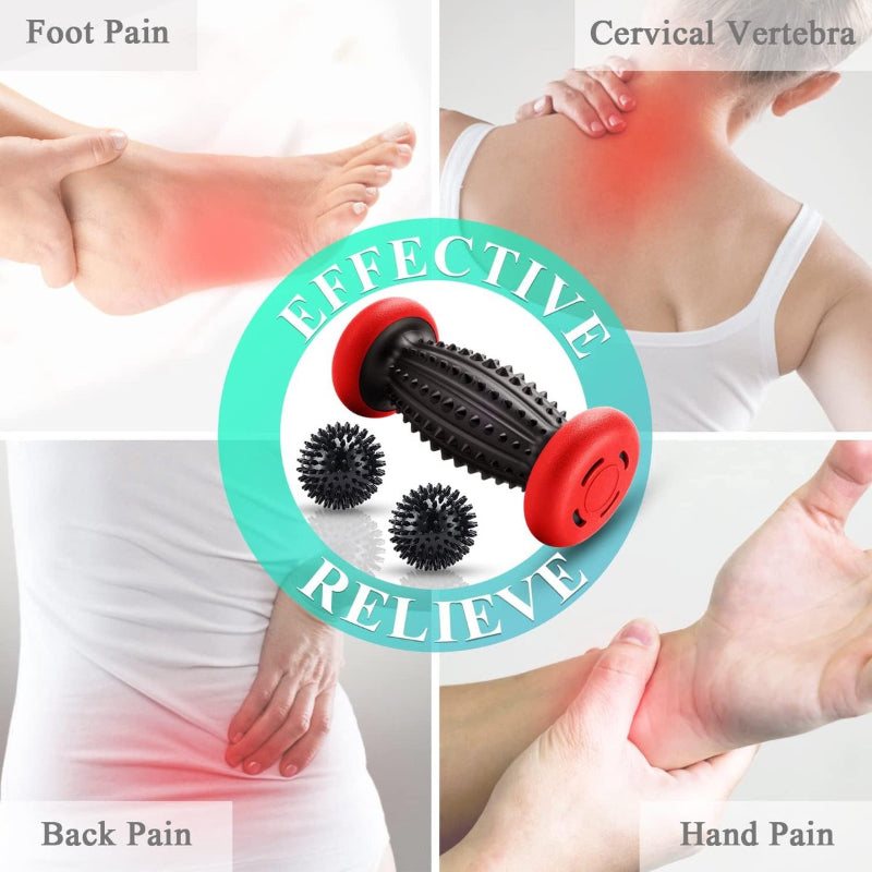 Foot Massage Roller & Spiky Ball Set Plantar Fasciitis Relief Reflexology Trigger Point Therapy