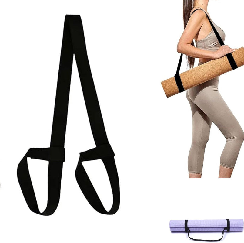 Black Yoga Mat Carry Strap for Extra Thick Mats Lightweight Breathable Cotton with D‑Ring