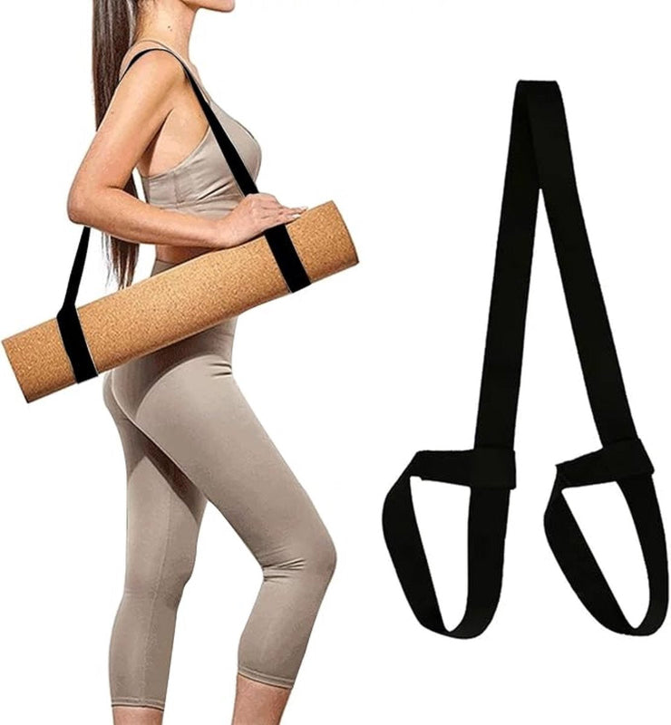 Black Yoga Mat Carry Strap for Extra Thick Mats Lightweight Breathable Cotton with D‑Ring