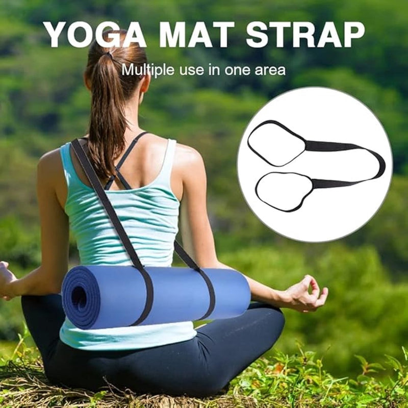 Black Yoga Mat Carry Strap for Extra Thick Mats Lightweight Breathable Cotton with D‑Ring