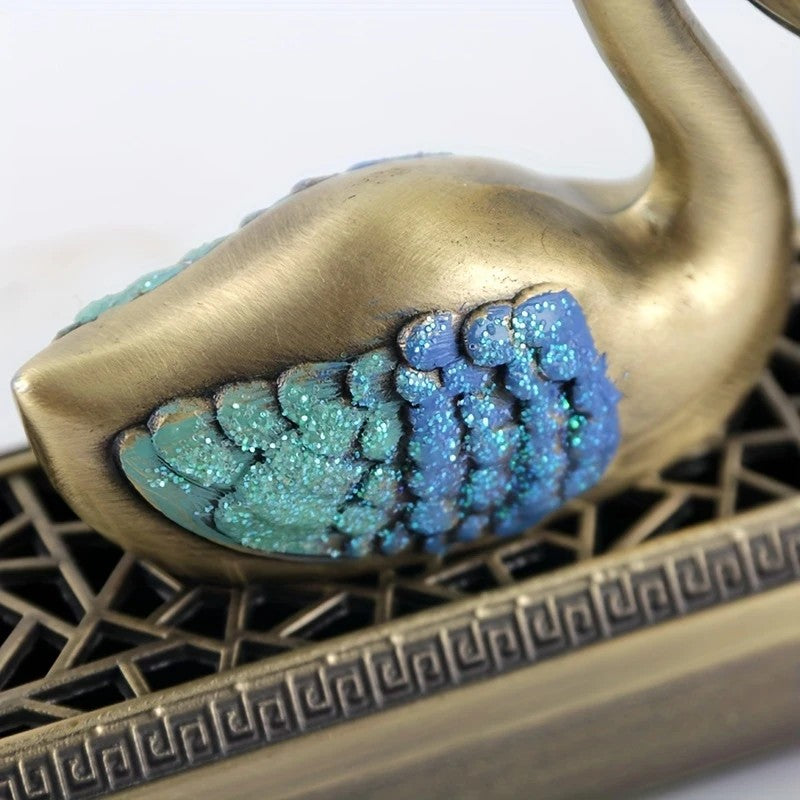 Swan Lake Double‑Layer Incense Burner Deep Blue Gold Swan Dual‑Purpose Hanging and Stick Holder