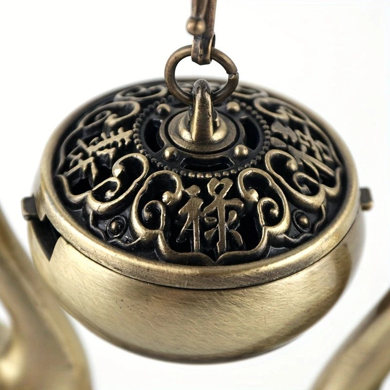 Swan Lake Double‑Layer Incense Burner Deep Blue Gold Swan Dual‑Purpose Hanging and Stick Holder