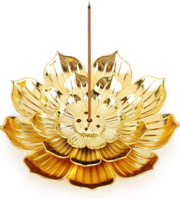 Lotus Incense Burner Gold Zinc Alloy for Stick Cone Coil Aromatherapy