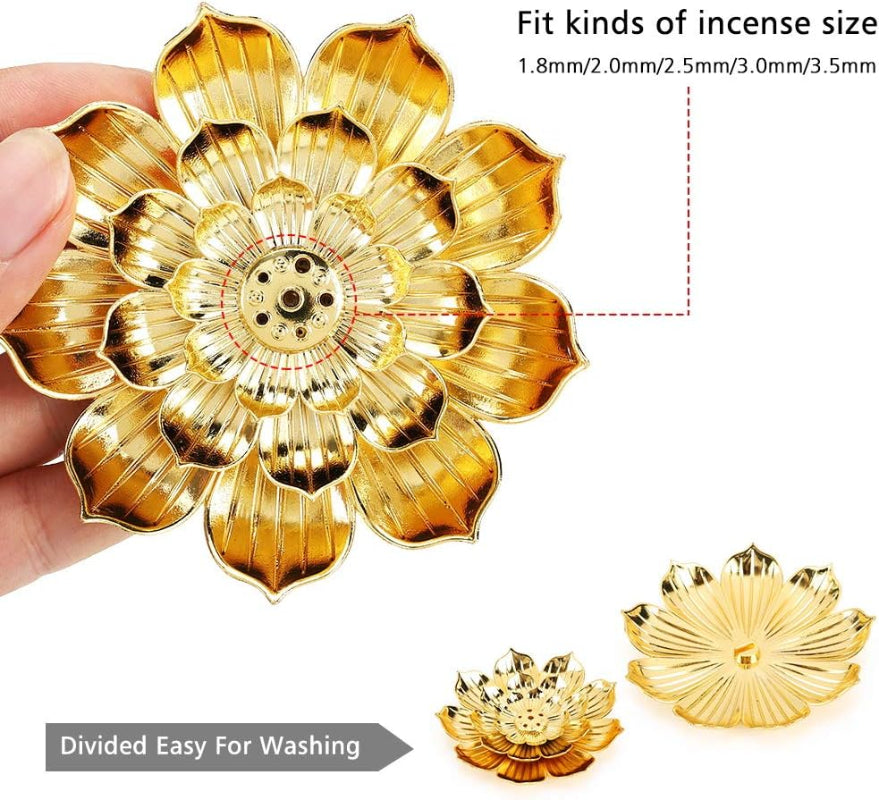 Lotus Incense Burner Gold Zinc Alloy for Stick Cone Coil Aromatherapy