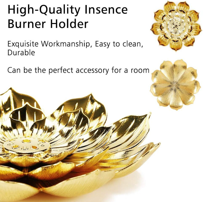Lotus Incense Burner Gold Zinc Alloy for Stick Cone Coil Aromatherapy