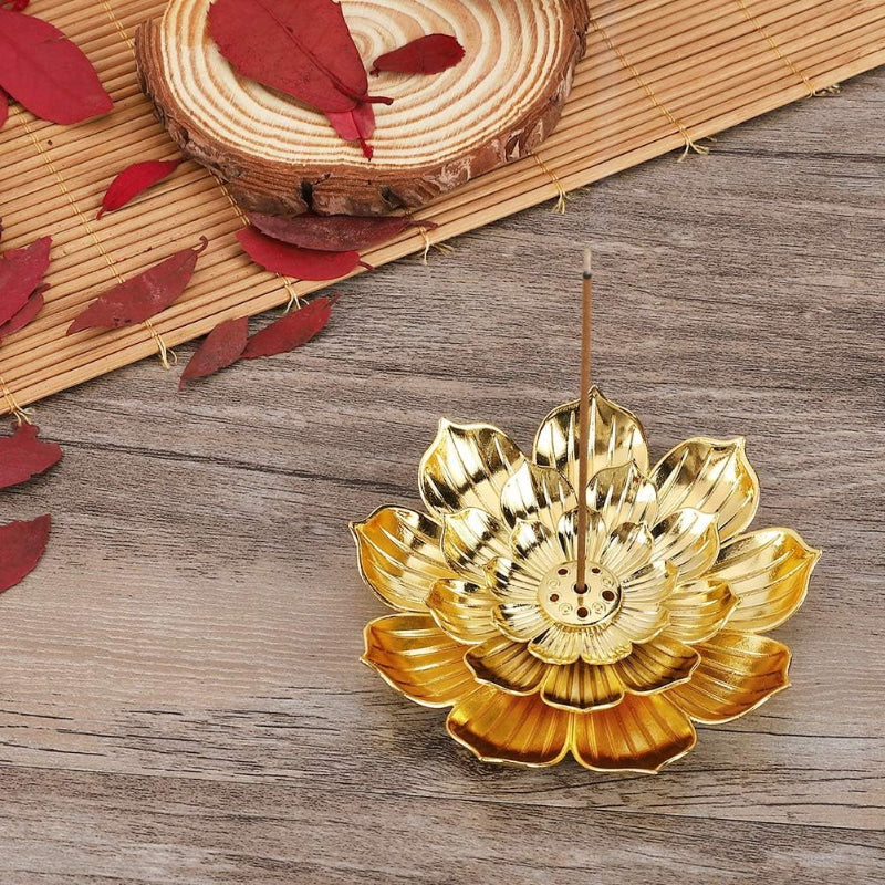 Lotus Incense Burner Gold Zinc Alloy for Stick Cone Coil Aromatherapy