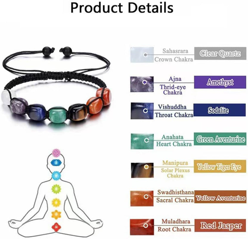 7 Chakra Healing Bracelet Adjustable Braided Natural Gemstone Beads Clear Quartz Amethyst Sodalite