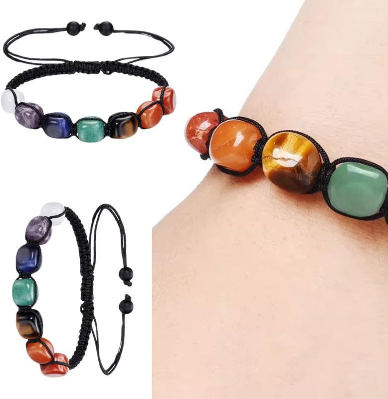 7 Chakra Healing Bracelet Adjustable Braided Natural Gemstone Beads Clear Quartz Amethyst Sodalite