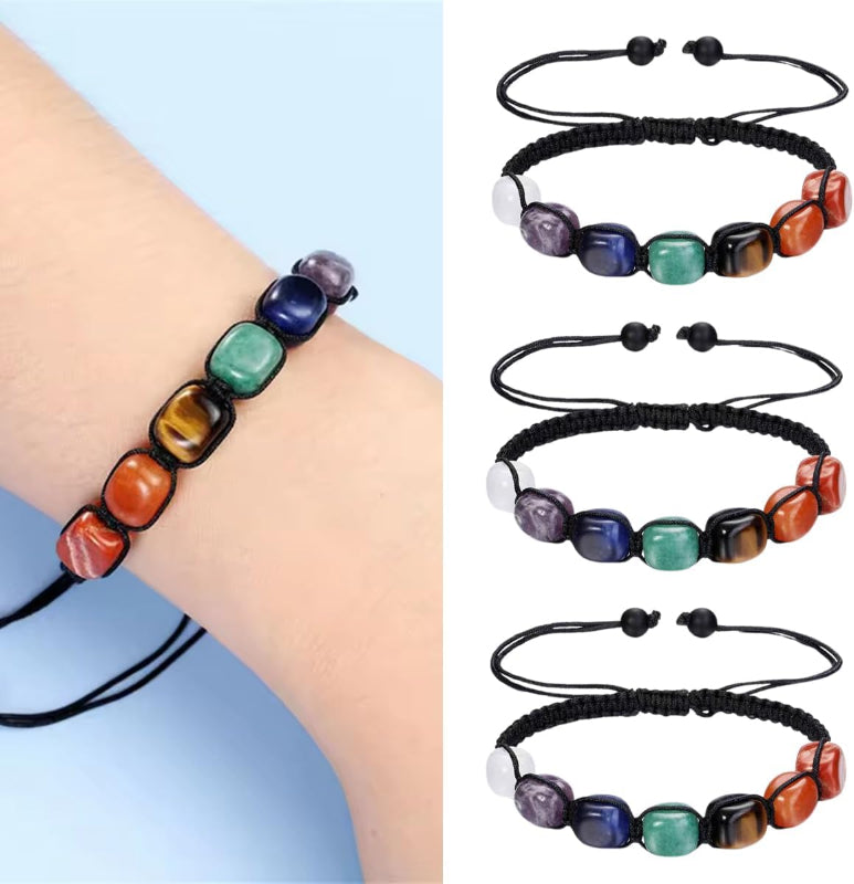 7 Chakra Healing Bracelet Adjustable Braided Natural Gemstone Beads Clear Quartz Amethyst Sodalite