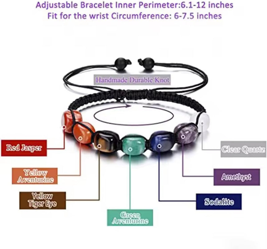 7 Chakra Healing Bracelet Adjustable Braided Natural Gemstone Beads Clear Quartz Amethyst Sodalite