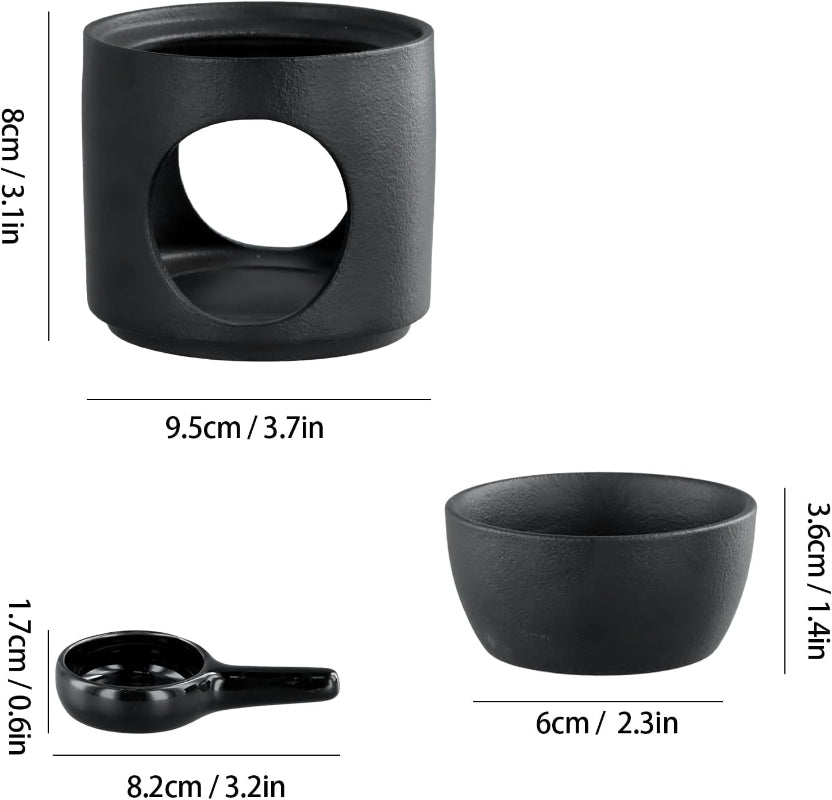 Black Ceramic Wax Melt Burner with Ylang‑Ylang Golden Wax Melt – Aromatherapy Oil Burner & Tealight Holder