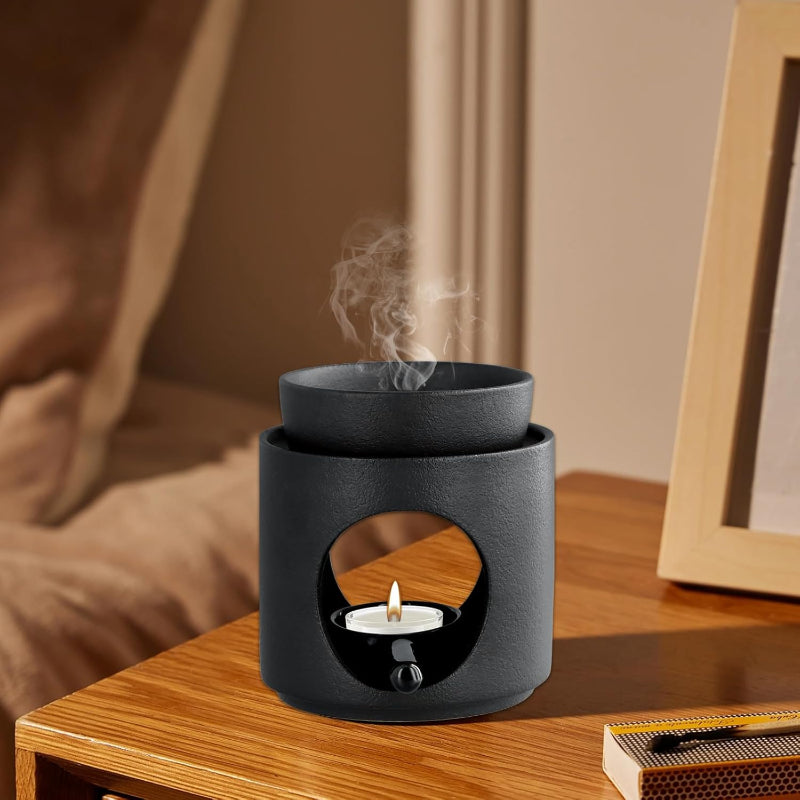 Black Ceramic Wax Melt Burner with Ylang‑Ylang Golden Wax Melt – Aromatherapy Oil Burner & Tealight Holder