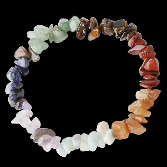 Natural Stone 7 Chakra Chip Beads Healing Crystal Bracelet Adjustable 8mm Unisex