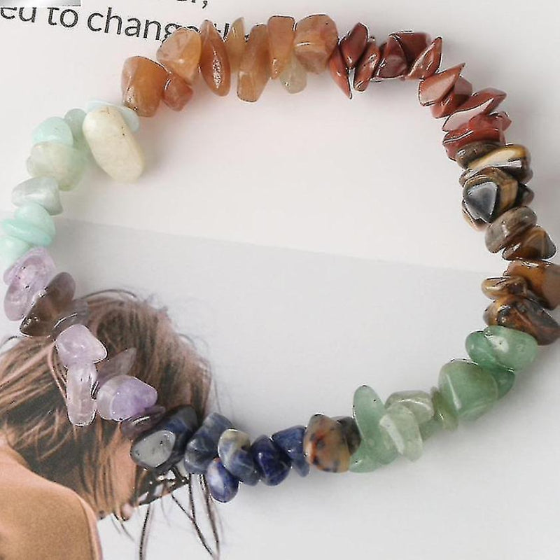 Natural Stone 7 Chakra Chip Beads Healing Crystal Bracelet Adjustable 8mm Unisex