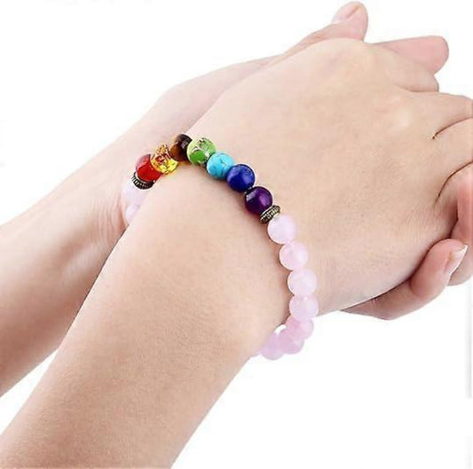 Unisex 7 Chakra Healing Bracelet 8mm Beads Gift for Yoga Meditation and Stress Relief