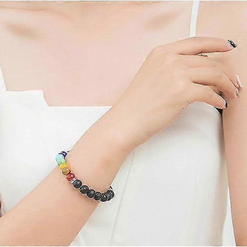 8mm Chakra Bracelet for Women Lava Rock 7 Chakras Natural Stone Beads Stretch Anxiety Relief