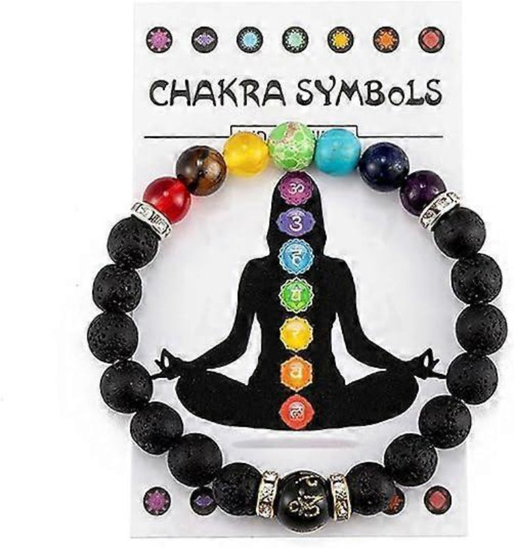 8mm Chakra Bracelet for Women Lava Rock 7 Chakras Natural Stone Beads Stretch Anxiety Relief